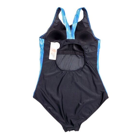 Womens UPF 50+ Racerback One-Piece Swimsuit Black Size L Swimwear - Picture 2 of 6